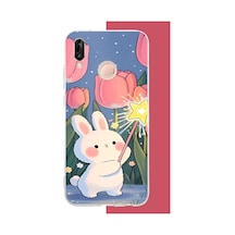 Huawei P20 Lite Uyumlu Peluş Tavşan Baskılı Silikon Kılıf Renkli