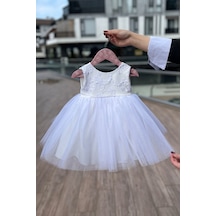 Dantelli Kristal Tül Akasya Beyaz Gelinlik Kız Çocuk Bebek Düğün Mevlüt Elbise 001