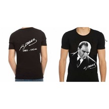 Salarticaret Siyah Kısa Kol Atatürk Tişörtü Unisex Model Pamuklu