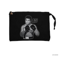Zepplin Giyim Muhammed Ali Poster Siyah Clutch Astarlı Cüzdan / El Çantası Siyah