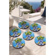 Limonlu Biblo Motifli Bardak Altlığı 6 Lı Set Sicilya 9 Cm Mdf Çok Renkli