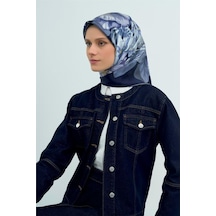 Armine Sura Saf İpek Eşarp 9529 - 35 Lacivert Çiçek Desen lacivert