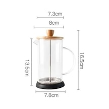 Bambu Kapaklı Cam French Press Isıya Dayanıklı Çay Ve Kahve Demliği, 600 Ml Şeffaf Cam, Paslanmaz Çelik Filtreli Açık Bej