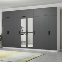 Minar Kale 8 Kapaklı 2 Aynalı 2 Ç Dolap Ve Yüklük Beyaz Antrasit 255cm Çok Renkli