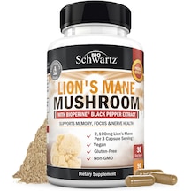 Bioschwartz Organic Lions Mane Mushrooms With Bioperine Nootropic Brain Memory Focus 90 Caps Aromasız