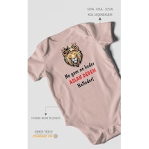 Ne Gam Ne Keder Aslan Dedem Halleder Baskılı Bebek Zıbını Çıtçıtlı Body %100 Pamuk Kısa Kol Pastel Pembe