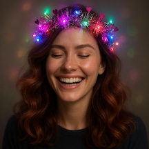 - 790 - Püsküllü Gece Parıltısı 3 Modlu Led&amp 39 Li Işıklı Taç - Edntrend - Fuşya Renk
