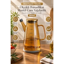 Porsima Yh009-d01 Metal Kapaklı Vakumlu Ölçekli Borosilikat Renkli Cam Yağdanlık - Sızdırmaz Yağlık Sirkelik 800ml Diğer