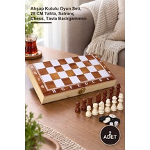 2 Adet Ahşap Kutulu Satranç Ve Tavla Seti Ahşap Kutulu Oyun Seti, 28 Cm Tahta, Satranç Chess, Tavla Backgammon