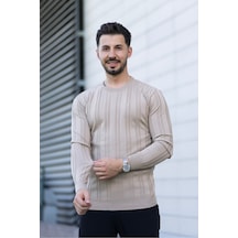 Hk Premium Kazak Fitilli Bisiklet Yaka Slim Fit Triko Bej