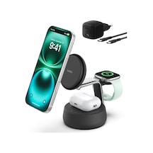 Ultracharge Pro Magsafe Uyumlu 3 Ü 1 Arada Qi2 25w Kablosuz Şarj Cihazı, İphone 17, Apple Watch, Airpods, Pixelsnap, Seyahat Ve Masaüstü Standı, 45w Adaptör, Siyah Çok Renkli