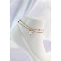 Nova Bazaar 316l Çelik Gold Renk Beyaz Kalpli 2li Halhal Altın