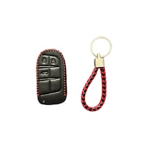 Fiat 500X 5001 Egea Cross Deri Anahtar Kılıf Ve Örgü Anahtarlık Kırmızı - Siyah