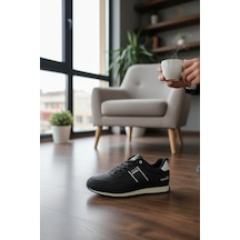 Enoch Erkek Deri Görünümlü Retro Spor Ayakkabı - Günlük Klasik Sneaker Siyah - Beyaz