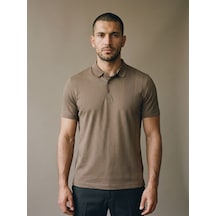 Maccali Erkek Kahve Dikey Desen Panelli Polo Yaka Tişört Kahverengi