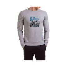 The Beatles Baskılı Gri Erkek Örme Sweatshirt (530941401)