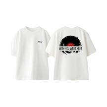 Thewert Pınk Floyd Plak Tasarım Sırt Baskılı Pamuk Beyaz Oversize T-shirt