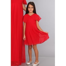 Moda Labio Melek Kol Kız Çocuk Elbisesi Kırmızı