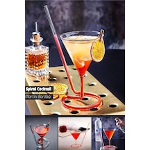 Rosemor Spiral Cocktail Kendinden Pipetli Martini Kokteyl Sunum Bardağı New Stil Cam Meşrubat İçki Bardağı