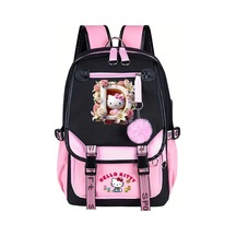 Honeybeeshop D Sku Sanrio Hello Kitty Büyük Kapasiteli Sırt Çantası 26 Harf Tasarımı Pembe Hafif Polyester Günlük Seyahat Çantası D
