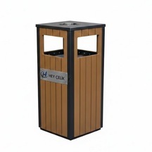 Ahşaplı Dış Mekan Çöp Kutusu P&b-808 Kamusal Park Bahçe Çöp Kovası Hey Çelik