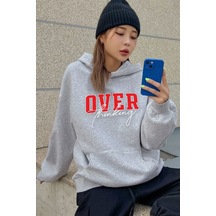 Over Thinking Baskılı Sweatshirt Gri