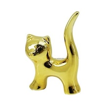 Kedi Tasarımlı Gold Seramik Biblo - Mini Boy - Parlak Altın Renk - Dekoratif Süs