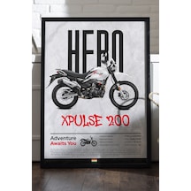 Hero X Pulse 200 Siyah Ahşap Çerçeveli Poster, Dekoratif Motosiklet Duvar Tablosu