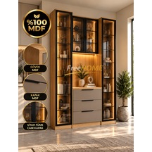 Freehome Doğa Kahve Köşesi Led'li Cam Kapaklı Mdf 160x210x40 Kum Beji