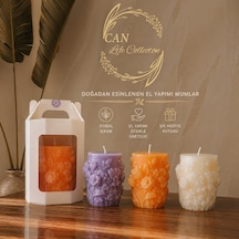 El Yapımı Doğal Mum Çiçek Desenli Dekoratif Mum Seti Şık Hediye Kutulu, Aromatik Estetik Tasarım Açık Sarı