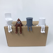 4 Lü Eğlenceli Dekoratif Banyo Seti Klozet-çöp Kovası-tuvalet Kağıdı-kaka