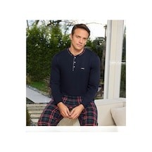 Pijamoni Erkek Standart Kalıp Pamuklu Düğme Yaka Uzun Kol Baharlık Pijama Takımı 6300/6l - 1 Adet Lacivert