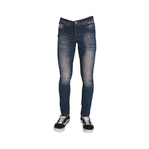 Erkek Denim Pantolon Tintli Lazerli Kot Giyim Trend Koyu Mavi
