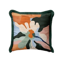 Soyut Çiçek Dekoratif Saçaklı Yastık Kılıfı-sanatsal Floral Boho Yeşil Siyah Püsküllü Kırlent Kılıfı Gizli Rota Ritüel