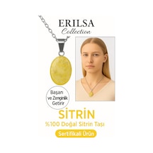 Erilsa Sertifikalı Oval Sitrin Taşı Doğal Taş Kolye Bolluk Ve Bereket Çok Renkli