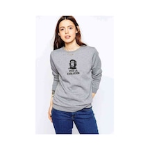 Viva La Evolution Baskılı Gri Kadın Sweatshirt