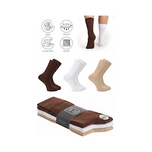 Saysez Bambu Erkek Soket Uzun Düz Beyaz-kahve-bej Çorap Dikişsiz Premium Paket 3'lü / Yıkamalı Kokulu Soft Çorap Karışık Renk