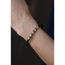Yenigün Kuyumculuk 14 Ayar Altın Siyah Onix Taş Detaylı Unisex Bileklik Blk19839 Sarı Altın