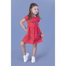 Toontoy Kız Çocuk Nakışlı Çift Taraflı Pul İşlemeli Elbise Nar Çiçeği