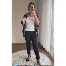 Mia Butik Dertsiz Büyük Beden Koyu Kahve Toparlayıcı Kumaş Pantolon Kahve