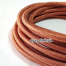 2X0,50Mm Bakır Rengi Dekoratif Örgülü Kumaş Kablo,1-5-10-20 Metre