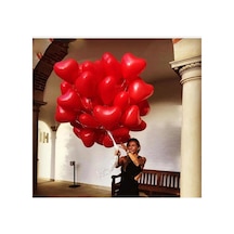 Sevgililer Günü Konsepti Kalpli Kırmızı Balon 20 Adet 12 İnç Balon Kırmızı Kırmızı