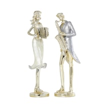 Reçine Müzisyen Heykeli, Akordeon/saksafon, 2'li Set, 10x36 Cm, Altın