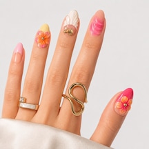 Renkli Nail Art Kısa Badem El Yapımı Jel Takma Tırnak Kkbd1783 L