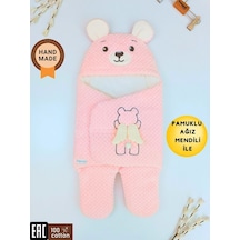 Kışlık Bebebk Battaniyesi Ayaklı Dış Kundak Yumuşak Dokulu Sevimli Ayıcık Nakış Arya Kumaş Pamuklu Pembe