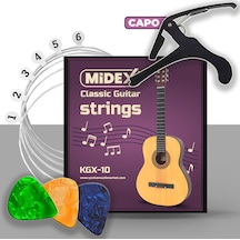 Midex Kgx-10C Klasik Gitar Teli Takımı Pena ve Kapo Seti