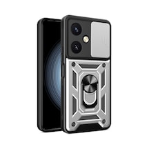 Vivo Y27 Uyumlu Kılıf Pars Lens Yüzüklü Silikon - Gümüş