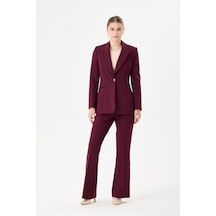 Velnara Moda Klasik Tek Düğme Ceket & İspanyol Paça Pantolon - Kadın Takım Elbise Koyu Mürdüm- Velnara Tasarımı Bordo Mürdüm - 918597742 Bordo Mürdüm