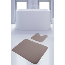 Unicolor Düz Vizon 2'li Banyo Paspası Halısı Seti Kaymaz Deri Tab