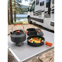 Kompakt Kamp Yemek Seti Alüminyum Tencere Tava Çaydanlık Taşıma Fileli Outdoor Set Diğer